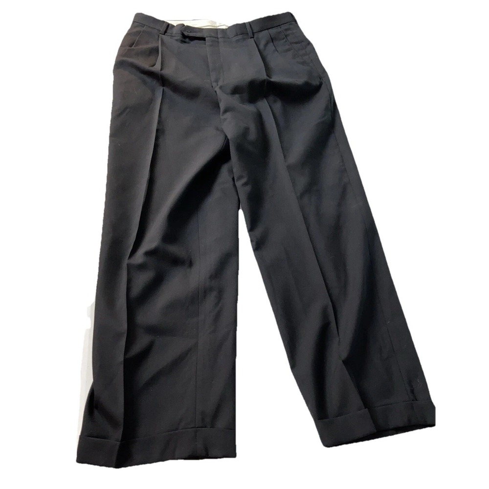 Hart Schaffner Marx Men's Black Wool‎ Dress Slacks 35x29.5 – Formal Trousers